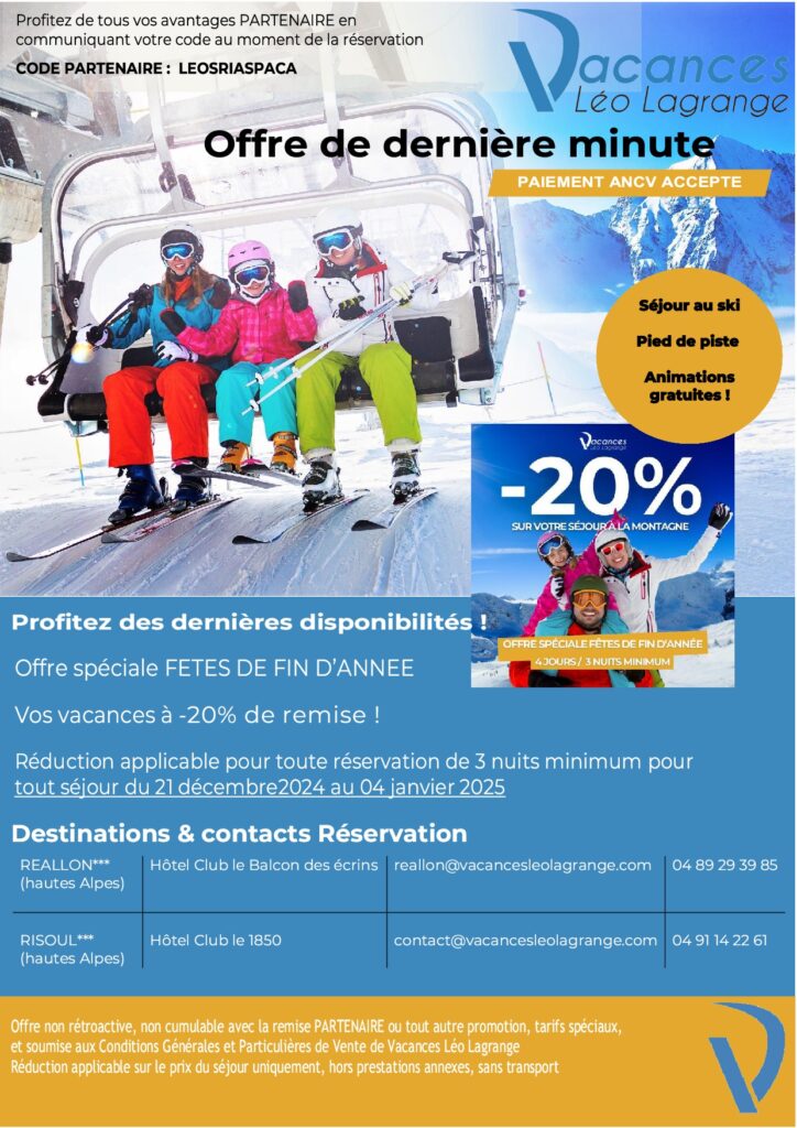 affiche offre -20% sur 4j-3n fêtes de fin d'année Léo Lagrange